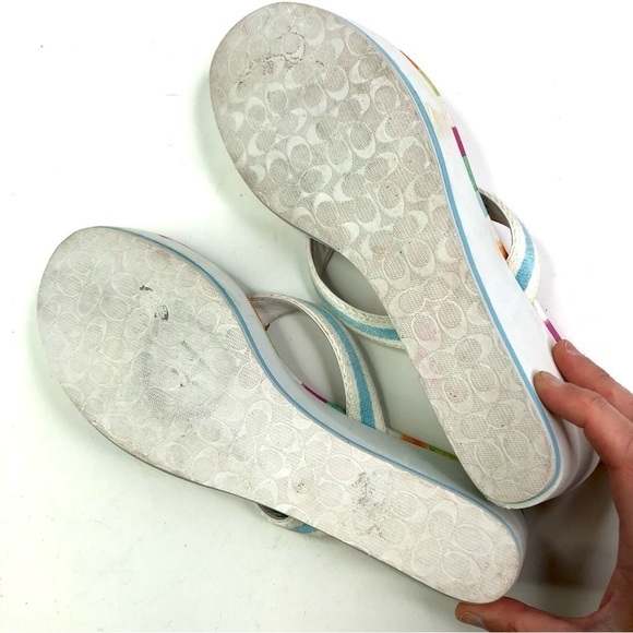 Coach Felicite wedge thong sandals stripes blue white 10 - Picture 10 of 13